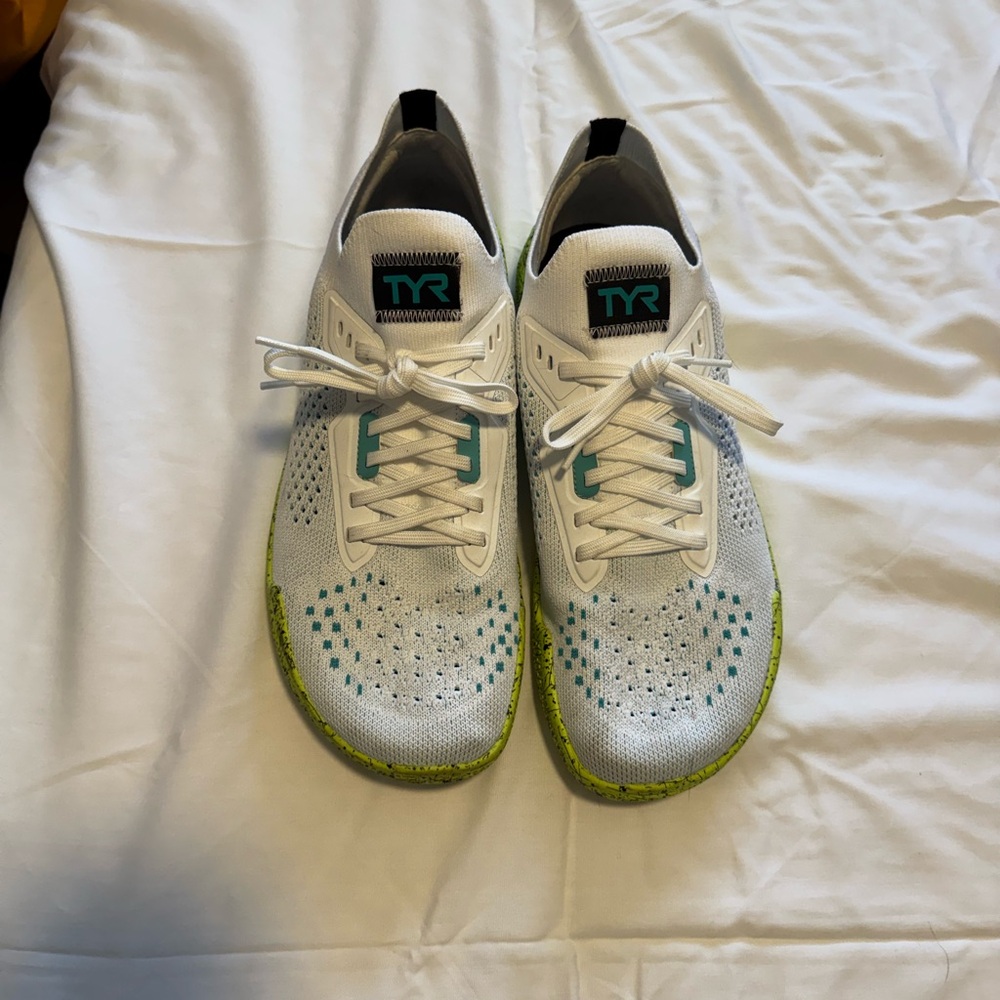 TYR White, Green, and Teal DropZero Training Athletic Shoes